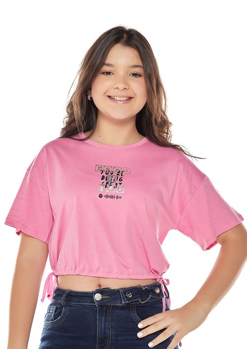 Camiseta manga corta para niñas junior con recogido en ruedo