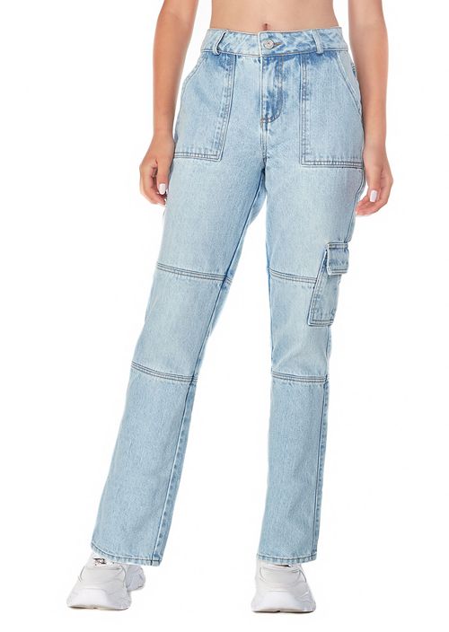 Pantalon Cargo tiro alto para niñas junior con bolsillos en costado