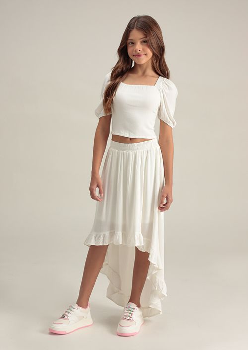 Conjunto para niñas de falda y blusa color blanco