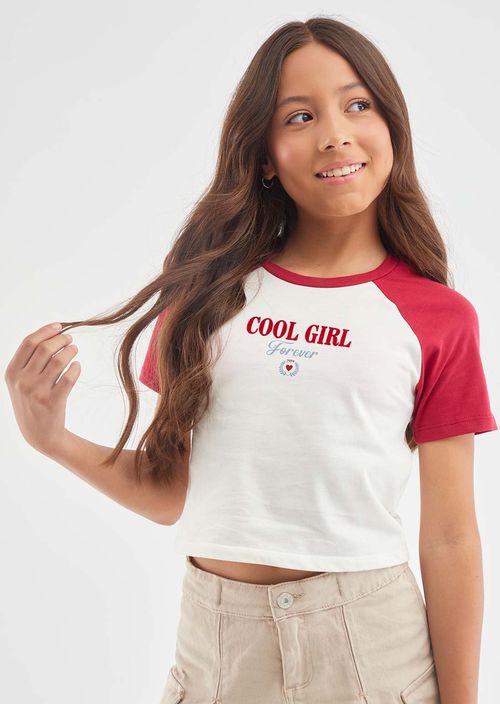 Camiseta vino manga corta al contraste para niñas