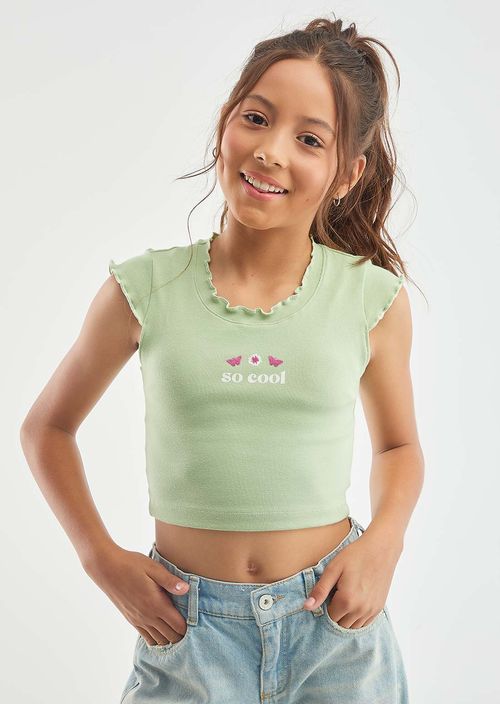 Camiseta eucalipto con estampado en frente para niñas