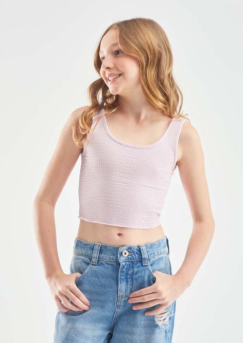 Camiseta ciruela, manga sisa con textura para niñas