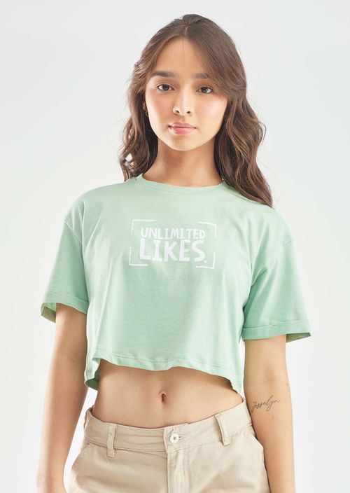 Camiseta eucalipto, manga corta y frente estampado para adolescentes