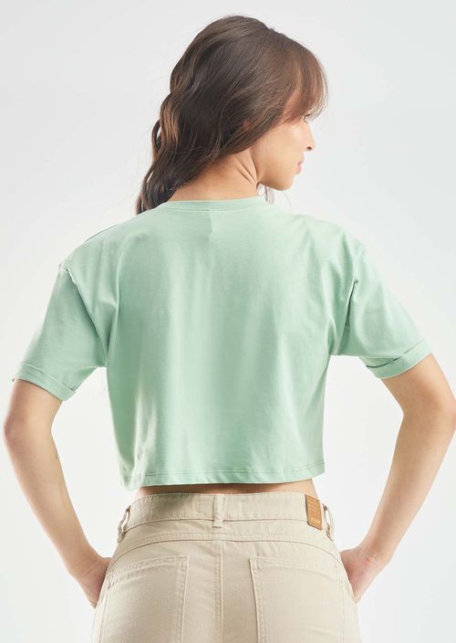 Camiseta eucalipto, manga corta y frente estampado para adolescentes
