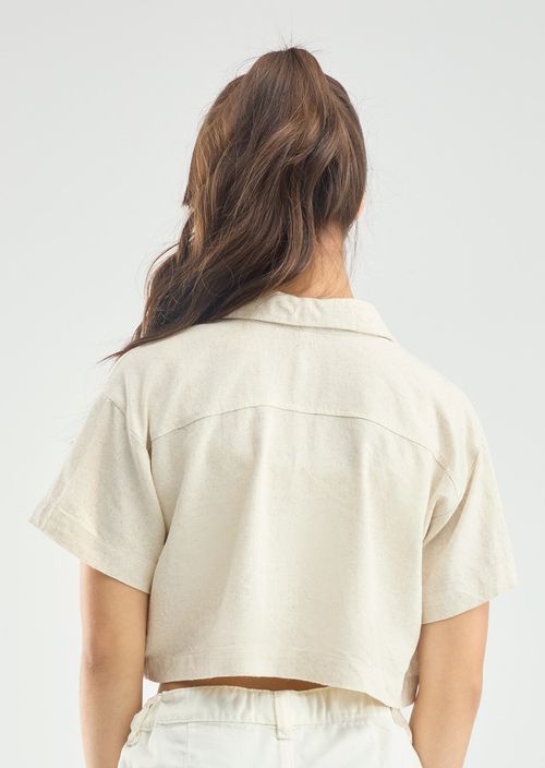 Blusa marfil, manga corta y tela con efecto para adolescentes