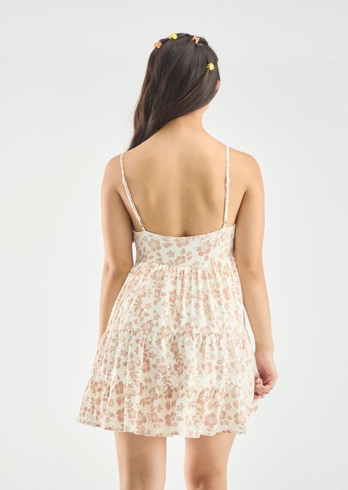 Vestido de tiras arena y estampado para adolescentes