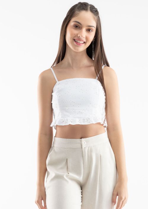 Blusa de tiras marfil en ojalillo para jóvenes