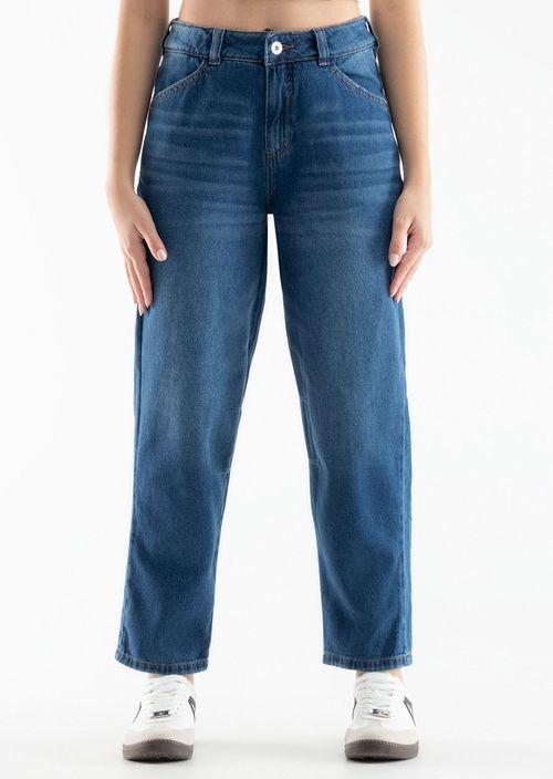 Jean mom jean oscuro con pinzas en rodilla para jóvenes