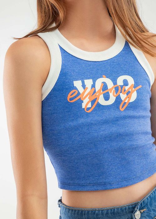 Camiseta azul eléctrica con sesgos al contraste para niñas
