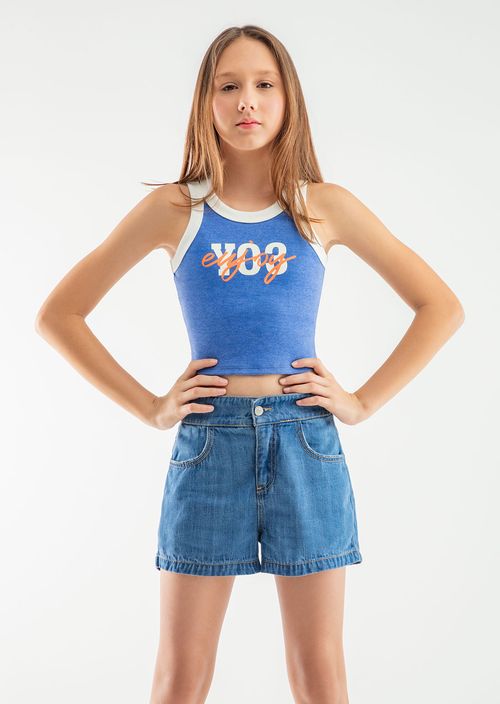 Camiseta azul eléctrica con sesgos al contraste para niñas