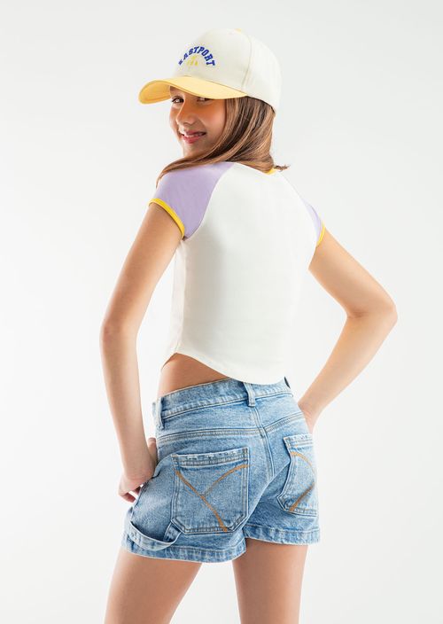 Camiseta marfil en bloques de colores para niñas