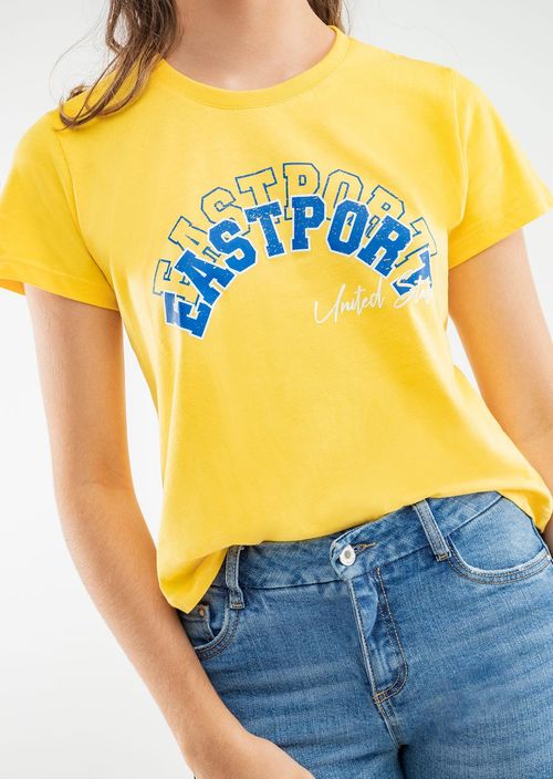 Camiseta amarilla estampada en frente para jóvenes