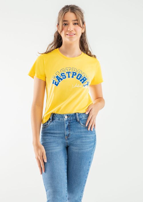 Camiseta amarilla estampada en frente para jóvenes