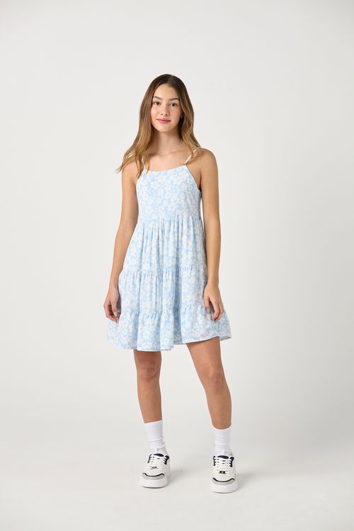 Vestido de tiras azul y estampado para adolescentes