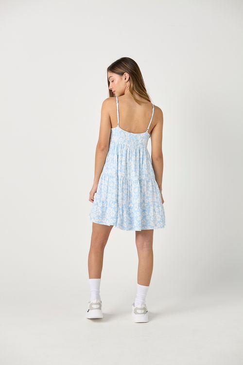 Vestido de tiras azul y estampado para adolescentes