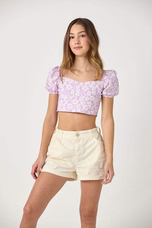 Blusa lila claro manga bombacha para adolescentes