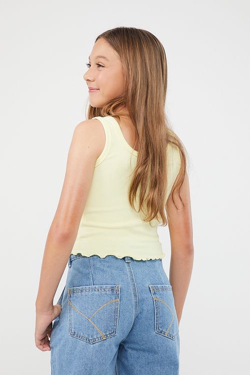 Camiseta amarillo pastel con frente estampado para niñas