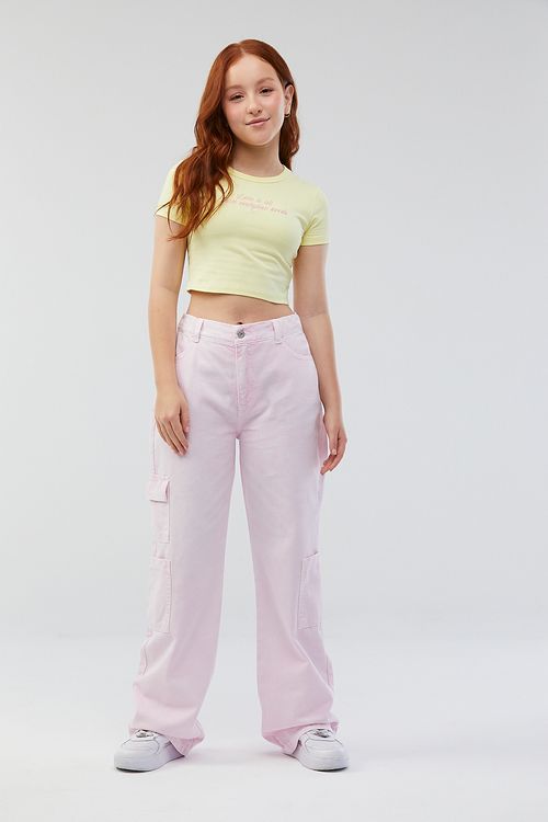 Pantalón cargo rosa pastel fondo entero para adolescentes