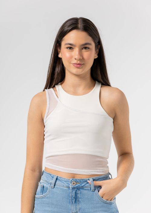 Camiseta marfil en malla para jóvenes