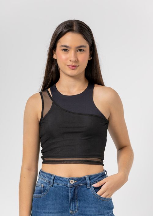 Camiseta negra en malla para jóvenes