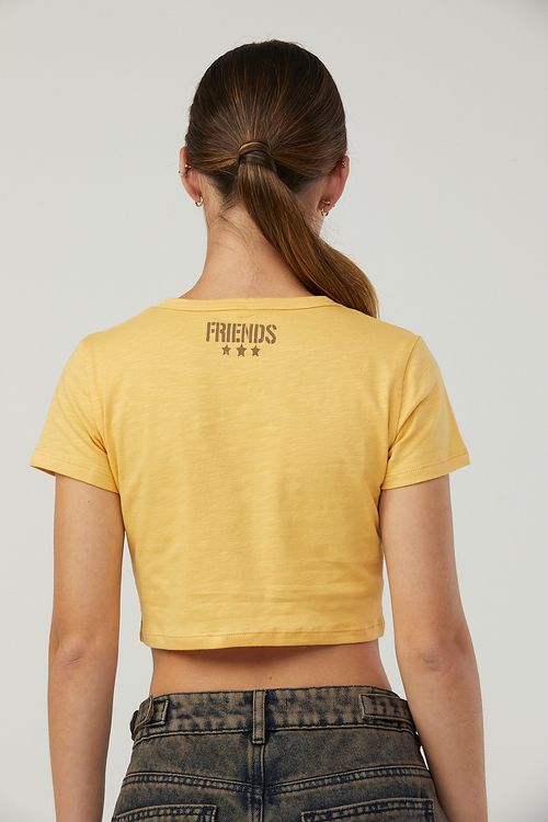 Camiseta mostaza estampada en ambos lados para jóvenes