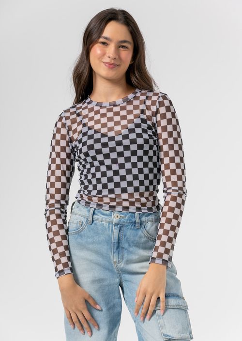 Camiseta negra en malla con estampado para jóvenes