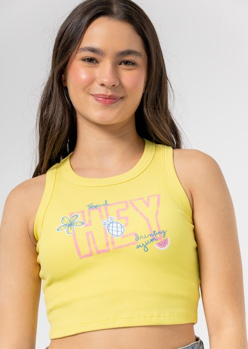 Camiseta crop verde lima en rib para jóvenes