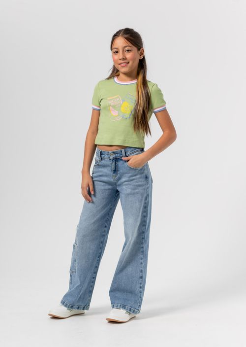 Jean retromom medio con bolsillos para niñas