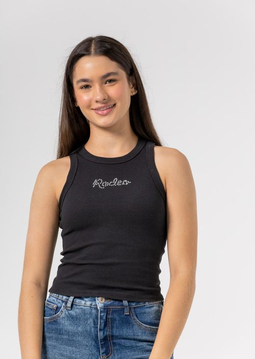 Camiseta negro con aplique para jóvenes