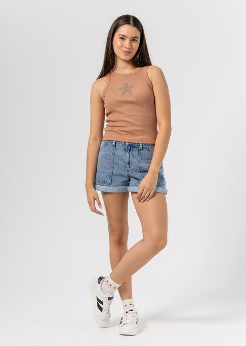 Short azul medio con bolsillos tipo parche para adolescentes