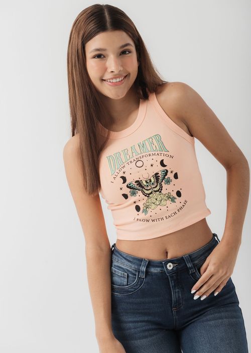 Camiseta naranja claro estampada en frente para adolescentes