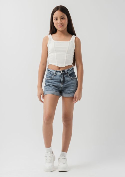 Short azul medio con guardapolvo en ruedo para niñas