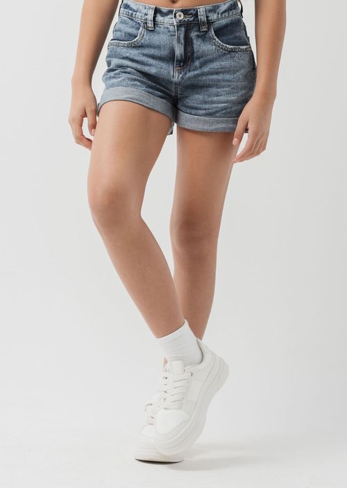 Short azul medio con guardapolvo en ruedo para niñas