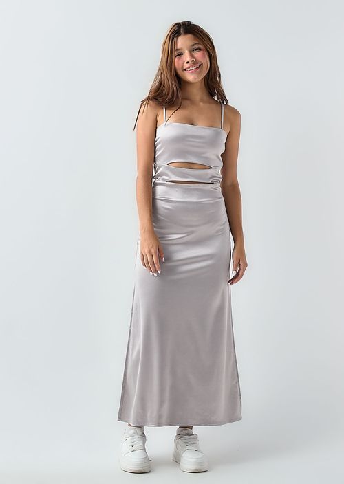 Vestido gris con abertura en frente para jóvenes
