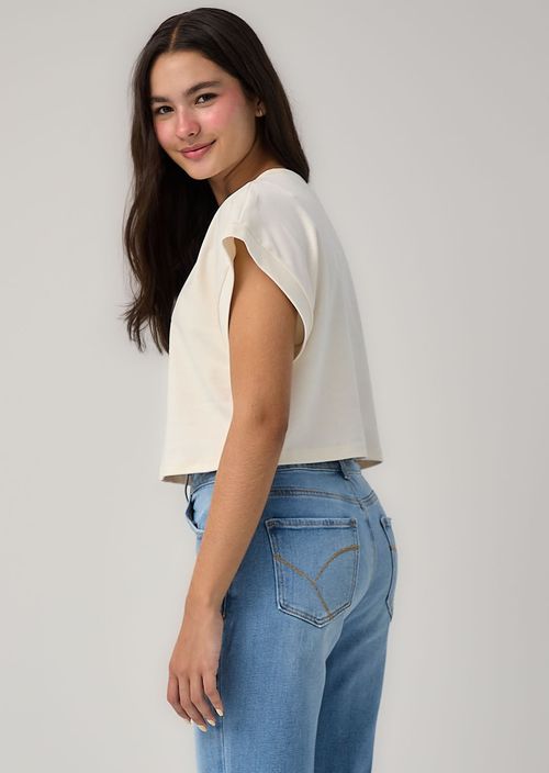 Camiseta marfil corte mariposa para adolescentes