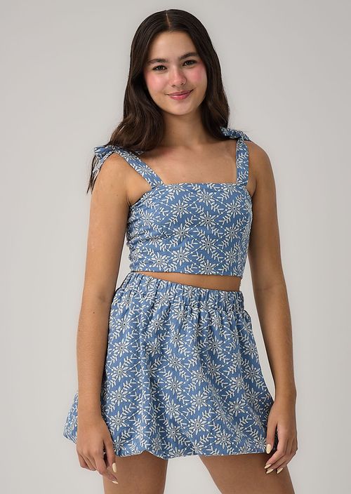 Conjunto azul hortensia en ojalillo para jóvenes
