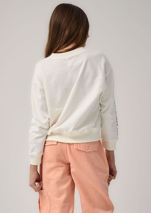 Buzo marfil frente y manga estampada para niñas
