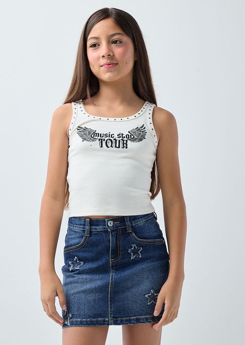 Camiseta marfil con taches en escote para niñas