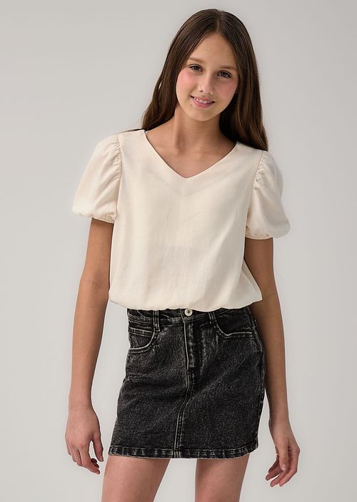 Blusa marfil manga bombacha para niñas