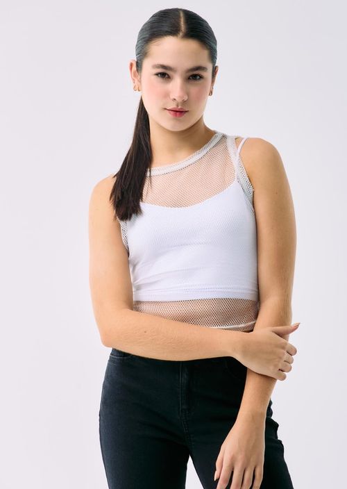 Camiseta plateada doble prenda para adolescentes