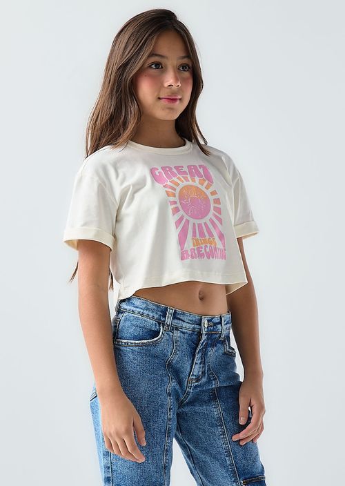 Camiseta marfil manga con guardapolvo niñas para niñas