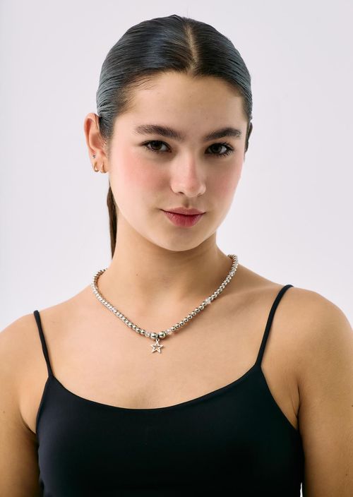 Collar tipo choker plateado con dije estrella para jóvenes