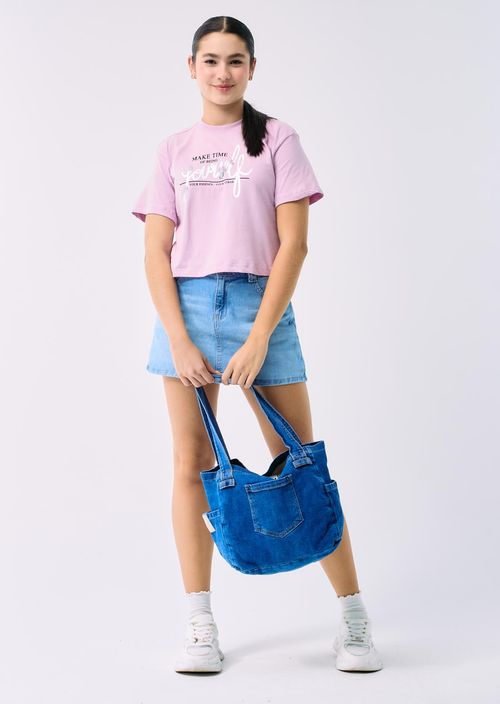 Tote bag azul medio en denim para adolescentes