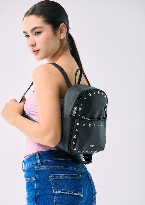 Morral negro con taches de estrella para adolescentes