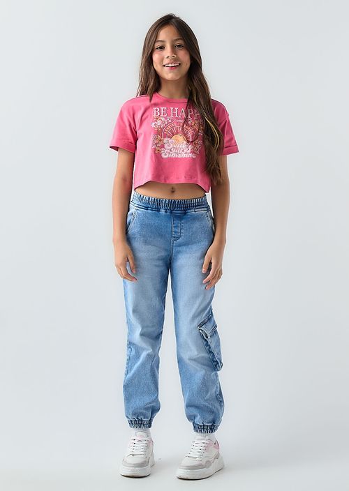 Jogger medio en denim para niñas