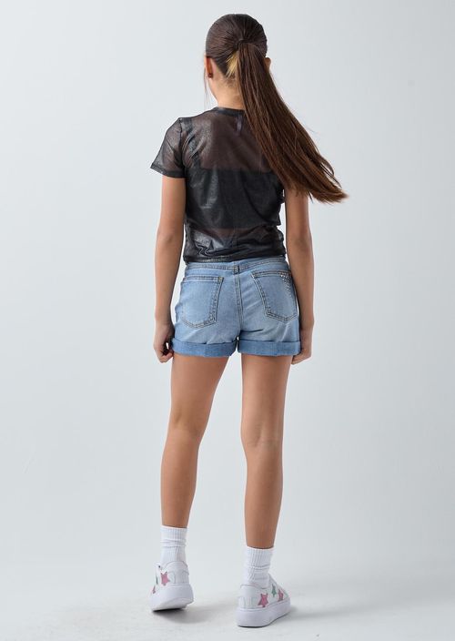 Short lavado medio con aplique para niñas