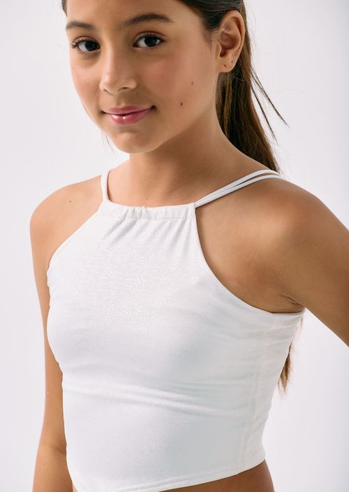Camiseta marfil con frente en punta para niñas