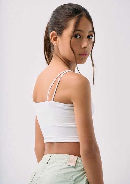 Camiseta marfil con frente en punta para niñas