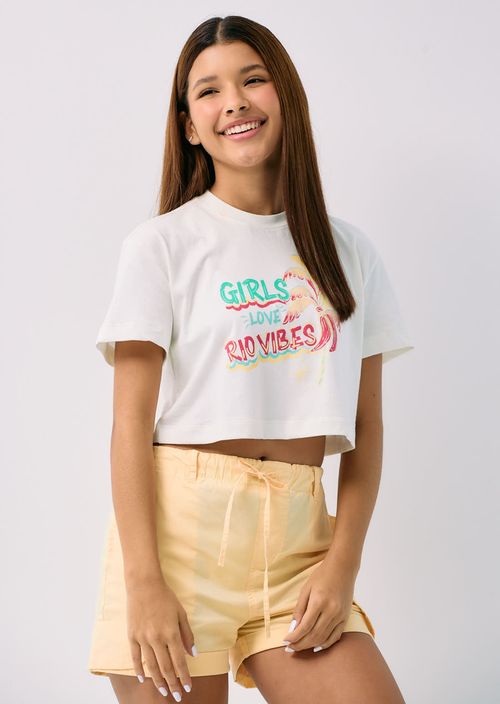 Camiseta marfil estampada para adolescentes
