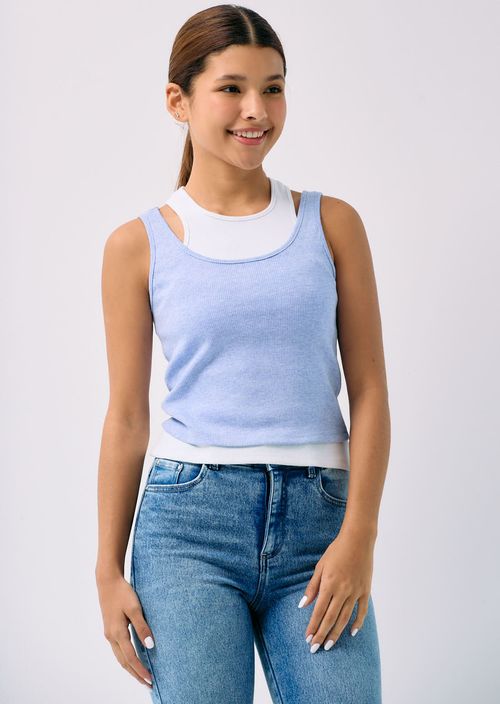 Camiseta azul hortensia doble prenda para jóvenes